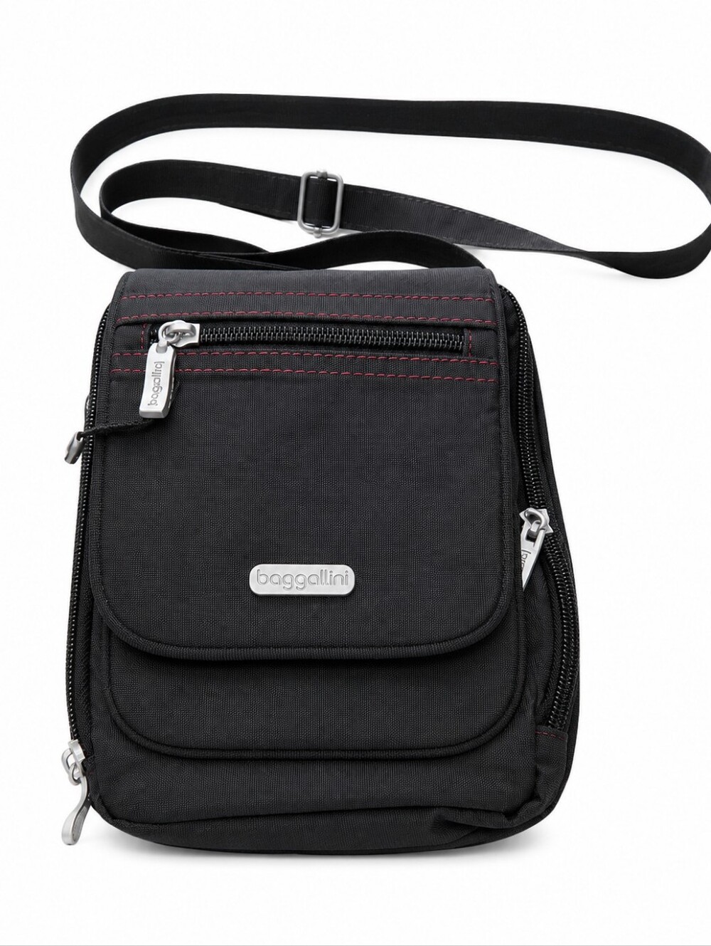 Baggallini Black Nylon Crossbody Travel Bag Multi Pocket Organizer Adjustable St